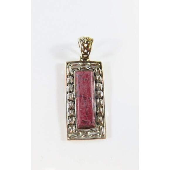 925 Thulite Plaque Pendant Sterling Rectangular Pendant 2" Drop - Picture 2 of 8